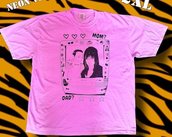 Peewee and Elvira Mom? Dad? Defect Comfort Colors T Shirt 2XL Screen Printed Neon Violet Punk Rock Funny