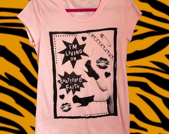 Distillers Punk Band Lyrics Screen Printed Upcycled Baby Doll Tee Very Pale Pink Size Large L