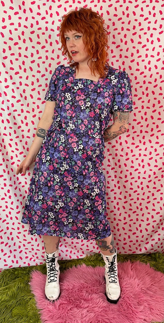 Vintage 1970’s/1980’s Purple Pink Floral Dress Cu… - image 5