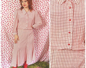 Vintage 1980’s Red and White Grid Print Dress Valentines Day Kitsch New Wave