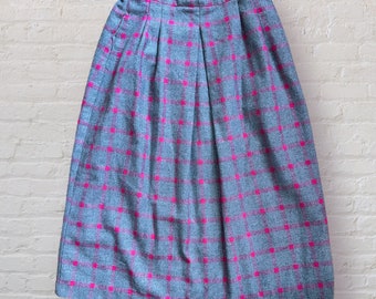 Vintage 80’s/90’s Gray and Hot Pink Plaid Wool Skirt Cute Fall