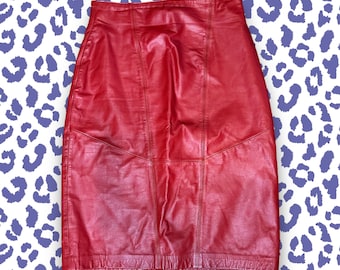 Vintage 70’s/80’s Red Leather Pencil Skirt Pink Rocker Cute Alt