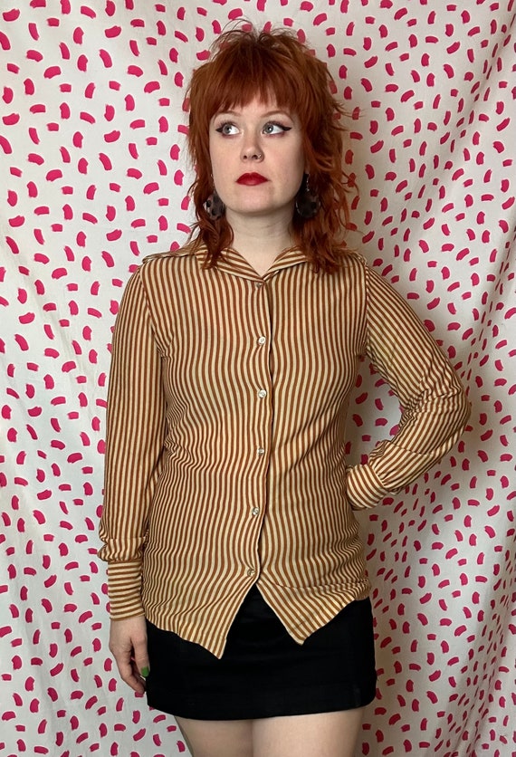 Vintage 1970’s Mustard Pin Striped Long sleeve Co… - image 7