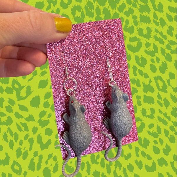Grey Rubber Rat Earrings Nickel Free
