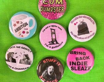 Pick One! Random Buttons! “Guillotine” “Cum Dumpster” “Cup of Ambition” and More Funny 1.75” Button Badges