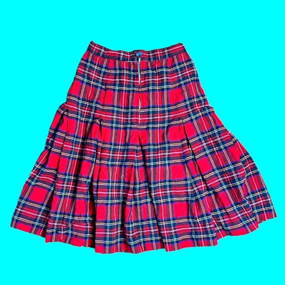 Vintage Red Plaid Pleated Skirt Punk School Girl … - image 1