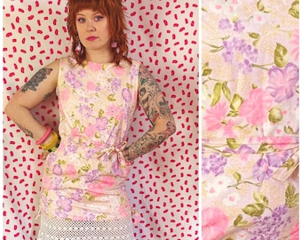Vintage 1960’s/70’s Pastel Floral Spring Mini Shift Dress with Pockets Mod Cute
