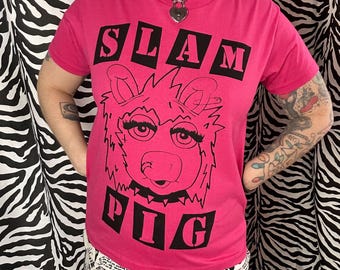 Slam Pig Punk Rock Miss Piggy Youth Large Hot Pink T Shirt Funny
