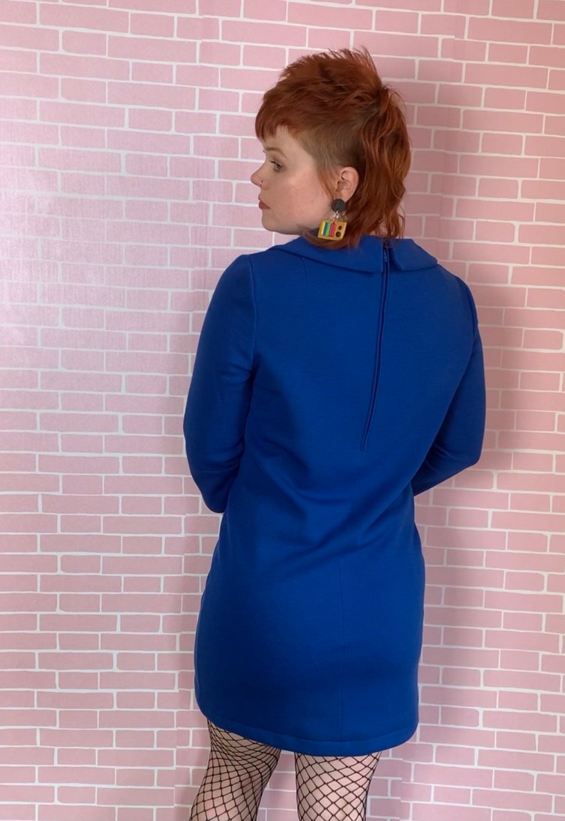 Vintage 1970s Royal Blue Collared 3/4 Length Sleeve Mini Mod Dress image 5