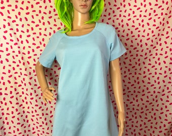 Vintage 1960’s Baby Blue Pastel Solid Basic Mini A Line Dress Mod Cute