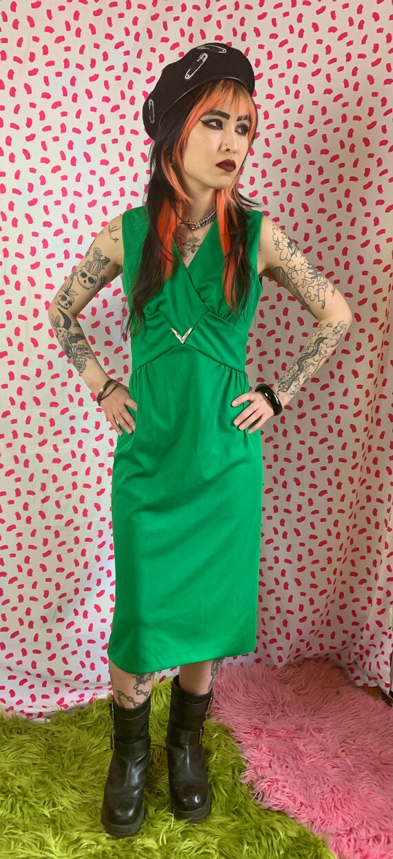 Vintage 1970’s Kelly Green Polyester Dress - image 5