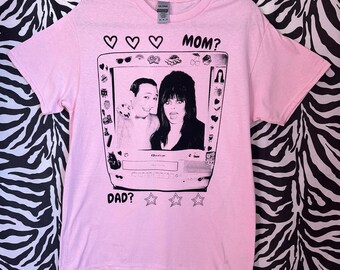 Peewee & Elvira Mom? Dad? Funny T Shirt Soft Pink Cotton Seocnd Hand Deadstock Screen Printed S-XL