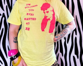 Ladies and Gentlemen the Fabulous Stains Movie Upcycled Screen Printed T shirt Light Yellow Hot Pink 1980’s Punk