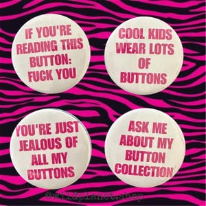 Button Lovers Buttons/Pins PICK ONE or get all Four! Button Collector 1.75” Buttons Badges White and Pink