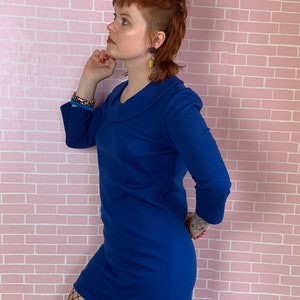 Vintage 1970s Royal Blue Collared 3/4 Length Sleeve Mini Mod Dress image 4