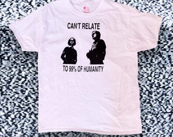 Ghost World Upcycled Second Hand White T-Shirt Size Large “Can’t Relate to 99% of Humanity”