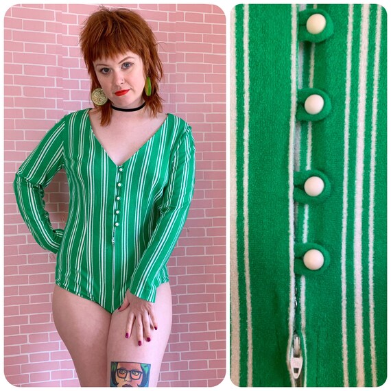Vintage 1970’s Kelly Green And White Pin Striped B