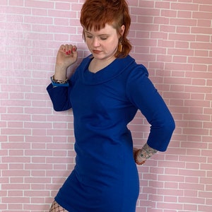 Vintage 1970s Royal Blue Collared 3/4 Length Sleeve Mini Mod Dress image 2