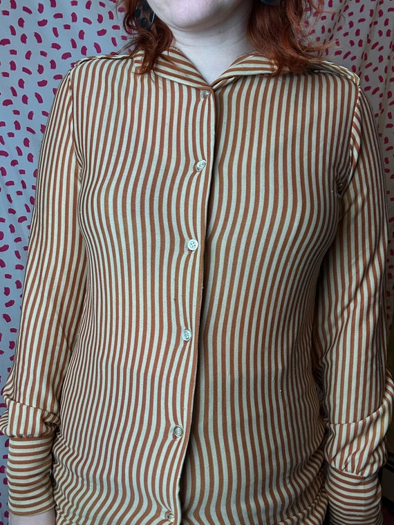 Vintage 1970’s Mustard Pin Striped Long sleeve Co… - image 5