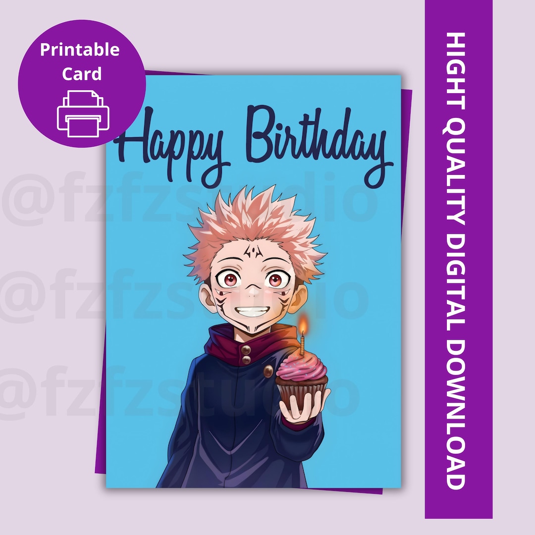 Anime Birthday Card Printable 5x7 PNG | Digital Download Card for Teens ...