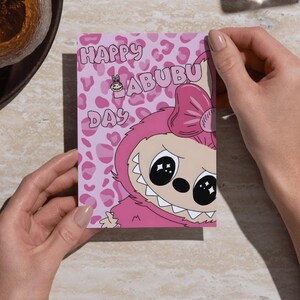 Cute Labubu Birthday Card Digital Download | Funny Pink Printable Card | Kawaii Monster Birthday Art | Instant Download Greeting Card