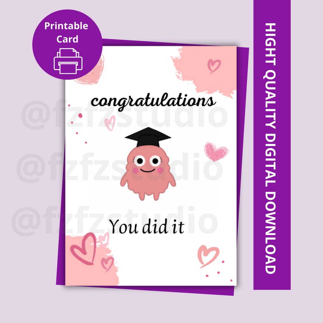Printable Graduation Card | Cute Pink Character Congrats Card | 5x7 ...