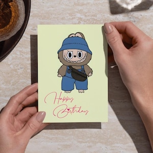 Funny Monster Birthday Card Digital | Cute Labubu Style Printable Card | Weird Cute Creature Art | Instant Download Birthday Card PNG