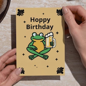 Funny Frog Birthday Card - Printable 5x7 Beer Theme Card - Hoppy Birthday Digital Download - Adult Pun Card for Him or Her