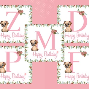 Monogram New Baby Girl Card: Printable Birth Announcement (Digital Download, 148x148 mm PNG File)