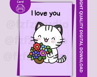 Kawaii Cat Love Card: Printable Romantic Card (Digital Download)