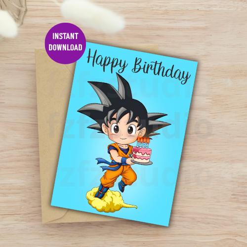 Dragon Ball Goku Birthday Card | Kawaii Anime (digital Download