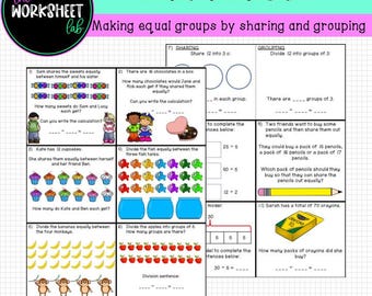 Division - Making Equal Groups by Sharing and Grouping Worksheets COLOUR