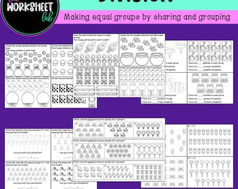Division - Making Equal Groups by Sharing and Grouping Worksheets (B&W)