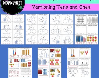 Place Value - Partitioning Tens and Ones Worksheets COLOUR