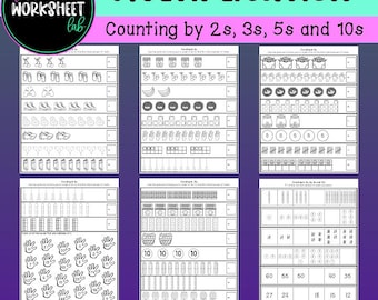 Multiplication: Skip Counting by 2s, 3s, 5s and 10s Worksheets (B&W)