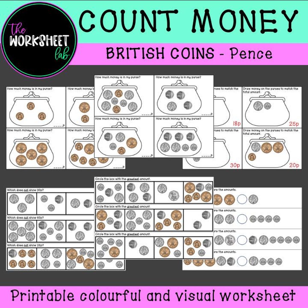 Count Money - Pence (british Coins) Worksheets COLOUR - Etsy UK