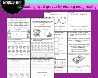 Division - Making Equal Groups by Sharing and Grouping Worksheets (B&W)