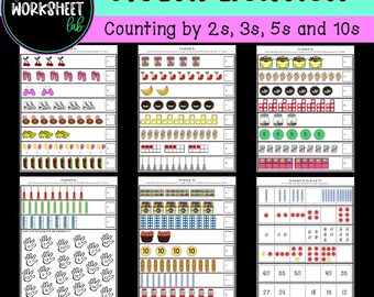 Multiplication: Skip Counting by 2s, 3s, 5s and 10s Worksheets COLOUR