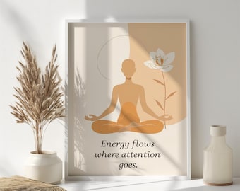 Energy Flows Where Attention Goes Print: Boho Therapy Office Decor Wall Art Print