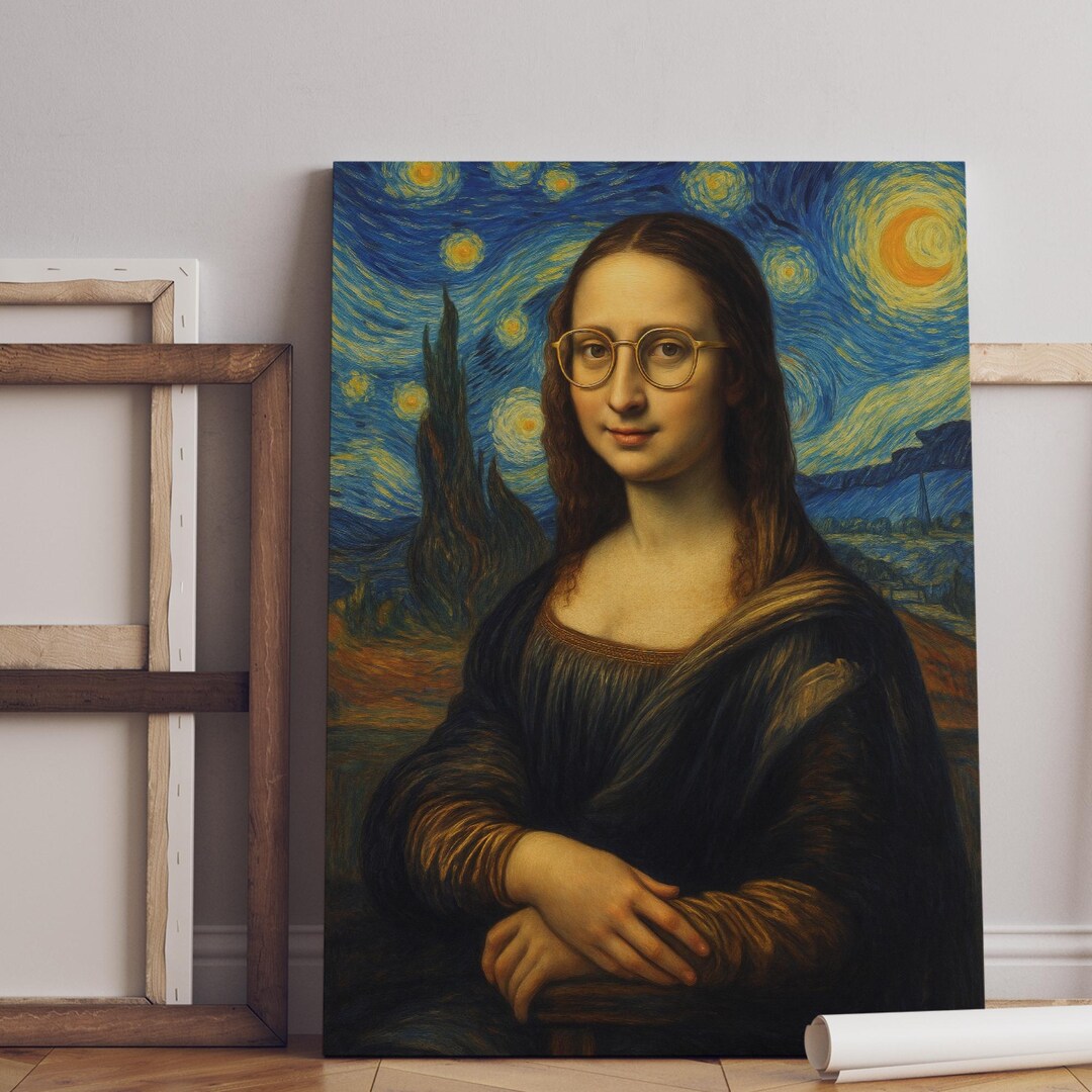 Mona Lisa Starry Night Art Print, Surreal Mashup Wall Art, Mona Lisa ...