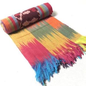 Fabric ikat Rainbow 120x220cm, Indonesian ikat ethnic fabric, Traditional Indonesian Fabric, Handwoven Sumba Ikat Textile, Boho Home Decor