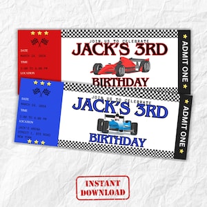 Race Car Ticket Birthday Invitation, Racing Ticket, Boy Race Car Birthday Party, Red Black Race Car Ticket, Edit Download And Print in Canva