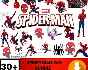 Pakiet SVG Spiderman, grafika klipartów superbohatera (pobieranie cyfrowe)