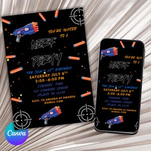 Epic Nerf Battle Birthday Invitation Template,Nerf Dart Invitation,Boys Birthday Invite,Kids Birthday,Instant Digital Download,Editable