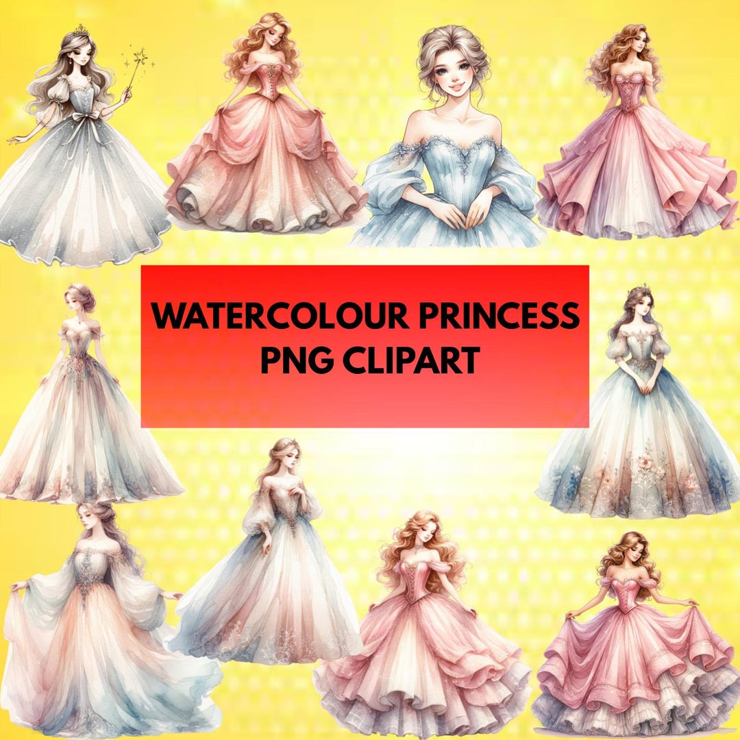 Watercolor Princess Clipart Set: Fairytale Art (PNG Digital Download ...