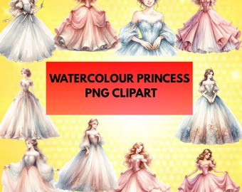 Watercolor Princess Clipart Set: Fairytale Art (PNG Digital Download)