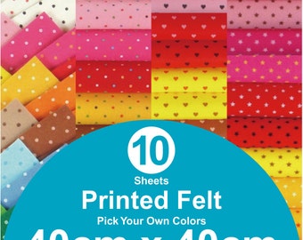 10 Printed Felt Sheets - 40cm x 40cm per sheet - pick your own colors (PR40x40)