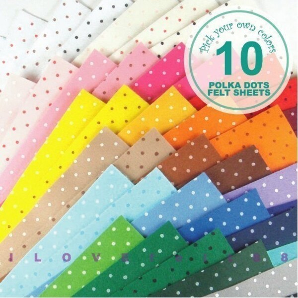 10 Printed Polka Dots Felt Fabric - Pick your own colors