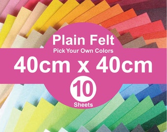 10 Plain Felt Sheets - 40cm x 40cm per sheet - pick your own colors (A40x40)