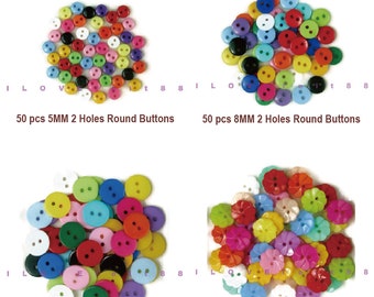 2 Holes Buttons / Plastic Buttons / Sew-through Buttons / A set of 50 pcs mixed colors / 5MM / 8MM / 12MM / 12.5MM Plum Flower